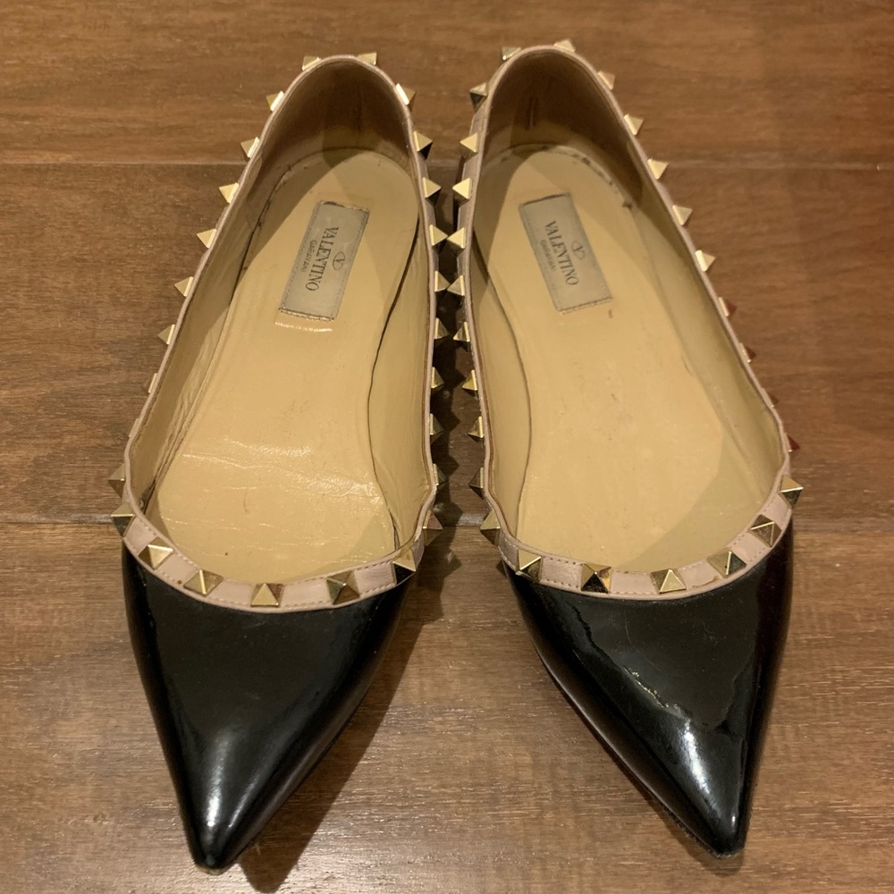 Valentino Patent Black Rockstud Ballerina Flats
